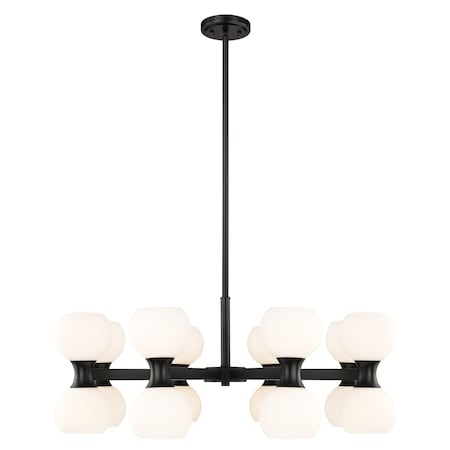 Z-Lite Artemis Chandelier, 16-Light, 32 In.W x 12.75 In.H, Matte Black/Matte Opal 494-16MB